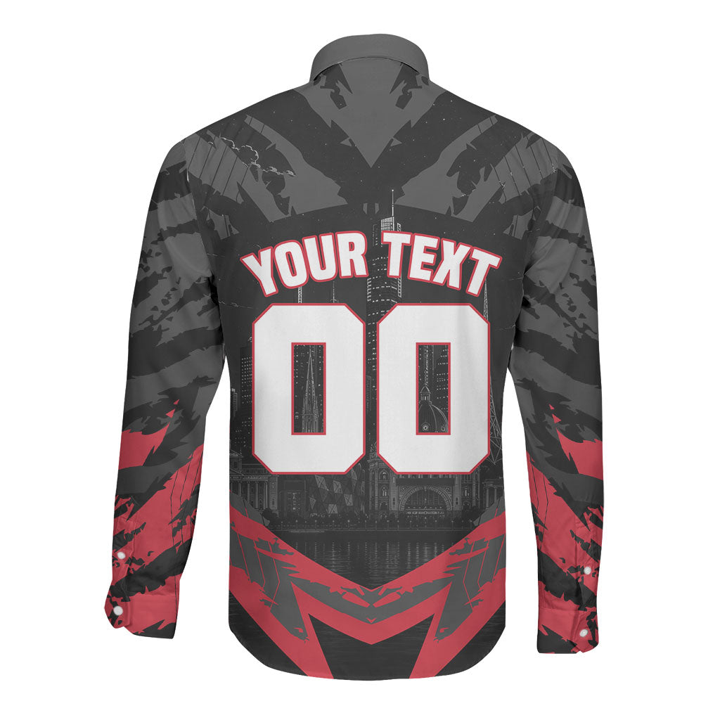 Personalised Essendon Bombers Football Long Sleeve Button Shirt Fierce Mosquito Mascot 3D Grunge City Art