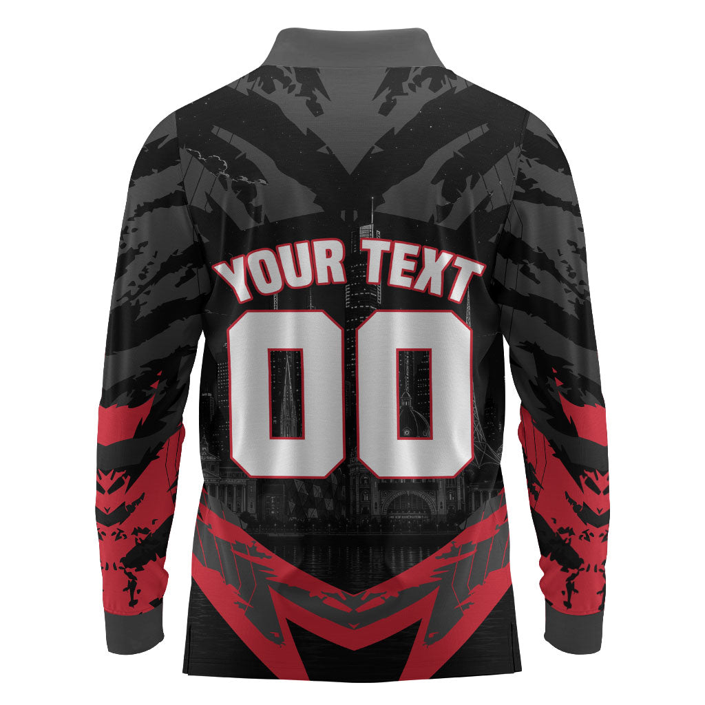 Personalised Essendon Bombers Football Long Sleeve Polo Shirt Fierce Mosquito Mascot 3D Grunge City Art