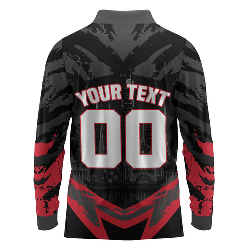 Personalised Essendon Bombers Football Long Sleeve Polo Shirt Fierce Mosquito Mascot 3D Grunge City Art