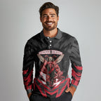 Personalised Essendon Bombers Football Long Sleeve Polo Shirt Fierce Mosquito Mascot 3D Grunge City Art