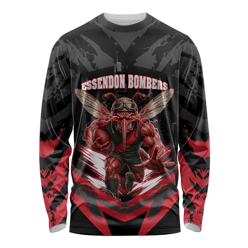 Personalised Essendon Bombers Football Long Sleeve Shirt Fierce Mosquito Mascot 3D Grunge City Art