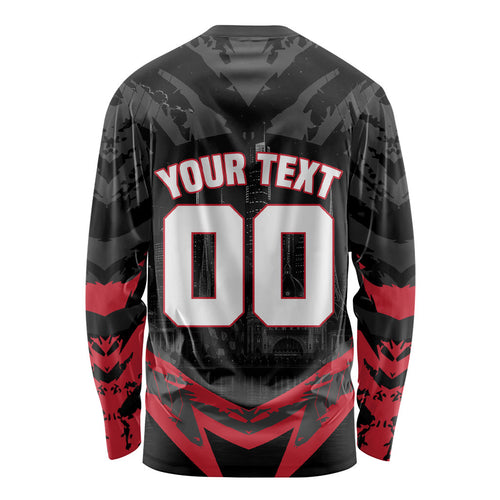 Personalised Essendon Bombers Football Long Sleeve Shirt Fierce Mosquito Mascot 3D Grunge City Art