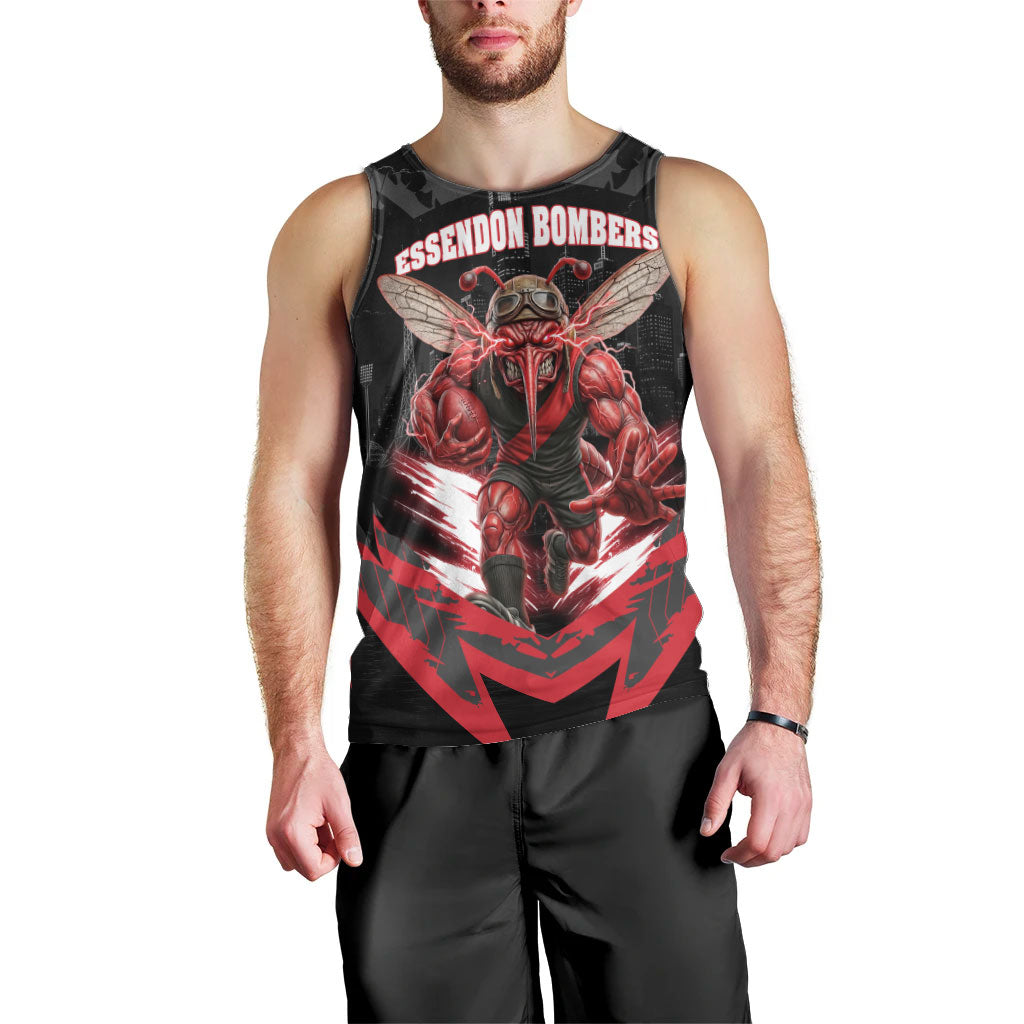 Personalised Essendon Bombers Football Men Tank Top Fierce Mosquito Mascot 3D Grunge City Art