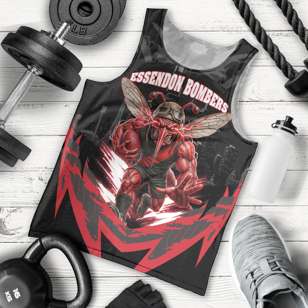 Personalised Essendon Bombers Football Men Tank Top Fierce Mosquito Mascot 3D Grunge City Art