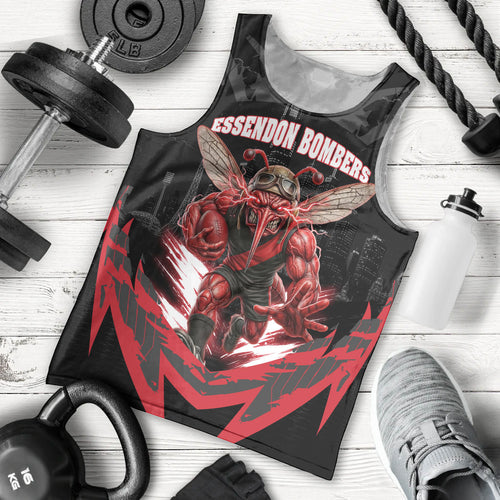 Personalised Essendon Bombers Football Men Tank Top Fierce Mosquito Mascot 3D Grunge City Art