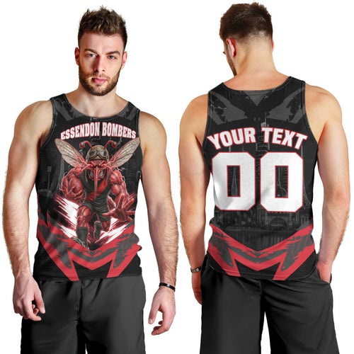 Personalised Essendon Bombers Football Men Tank Top Fierce Mosquito Mascot 3D Grunge City Art