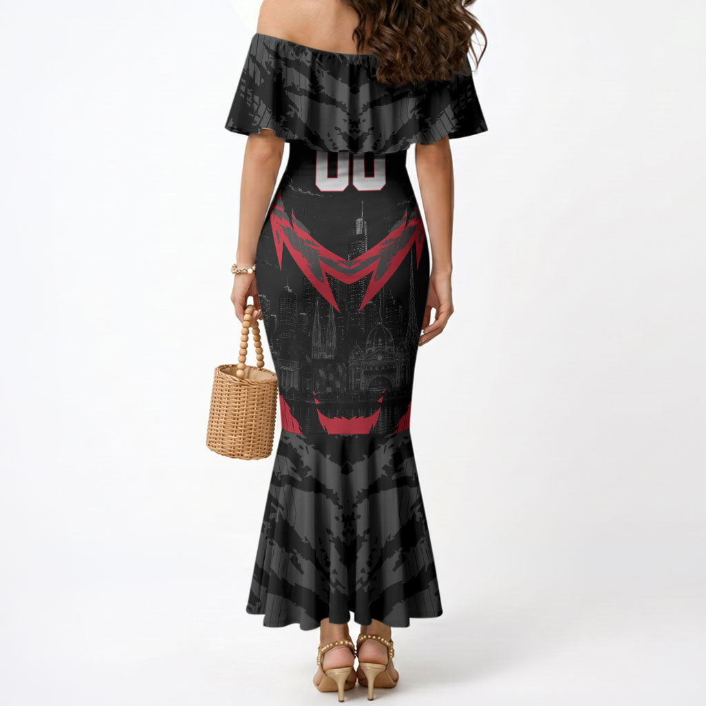 Personalised Essendon Bombers Football Mermaid Dress Fierce Mosquito Mascot 3D Grunge City Art