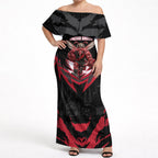 Personalised Essendon Bombers Football Off Shoulder Maxi Dress Fierce Mosquito Mascot 3D Grunge City Art
