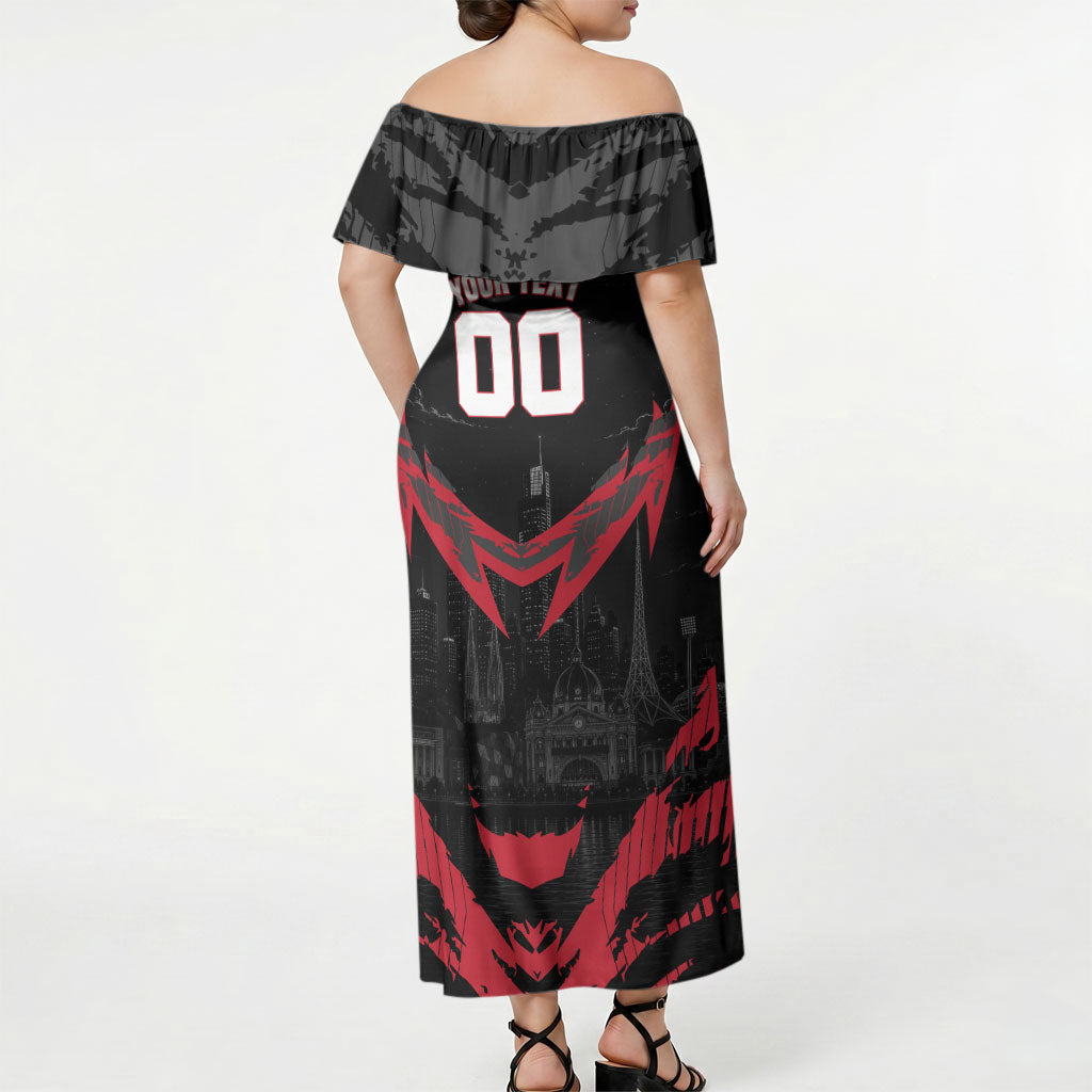 Personalised Essendon Bombers Football Off Shoulder Maxi Dress Fierce Mosquito Mascot 3D Grunge City Art