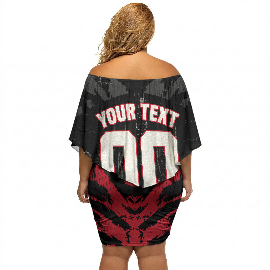 Personalised Essendon Bombers Football Off Shoulder Short Dress Fierce Mosquito Mascot 3D Grunge City Art