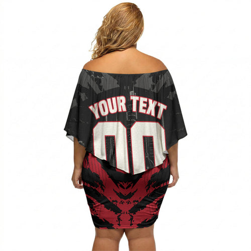 Personalised Essendon Bombers Football Off Shoulder Short Dress Fierce Mosquito Mascot 3D Grunge City Art