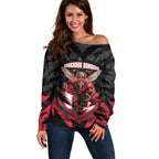 Personalised Essendon Bombers Football Off Shoulder Sweater Fierce Mosquito Mascot 3D Grunge City Art