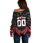 Personalised Essendon Bombers Football Off Shoulder Sweater Fierce Mosquito Mascot 3D Grunge City Art