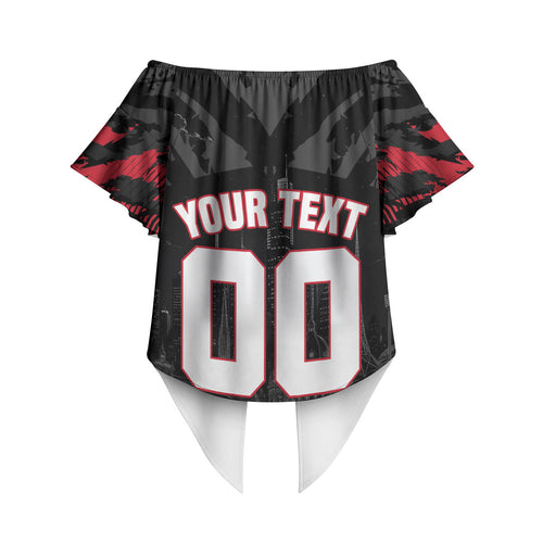 Personalised Essendon Bombers Football Off Shoulder Wrap Waist Top Fierce Mosquito Mascot 3D Grunge City Art