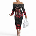 Personalised Essendon Bombers Football Off The Shoulder Long Sleeve Dress Fierce Mosquito Mascot 3D Grunge City Art