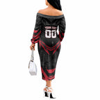 Personalised Essendon Bombers Football Off The Shoulder Long Sleeve Dress Fierce Mosquito Mascot 3D Grunge City Art