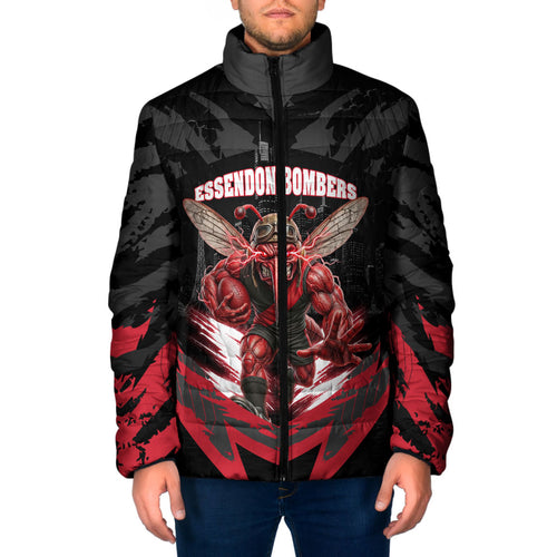 Personalised Essendon Bombers Football Padded Jacket Fierce Mosquito Mascot 3D Grunge City Art