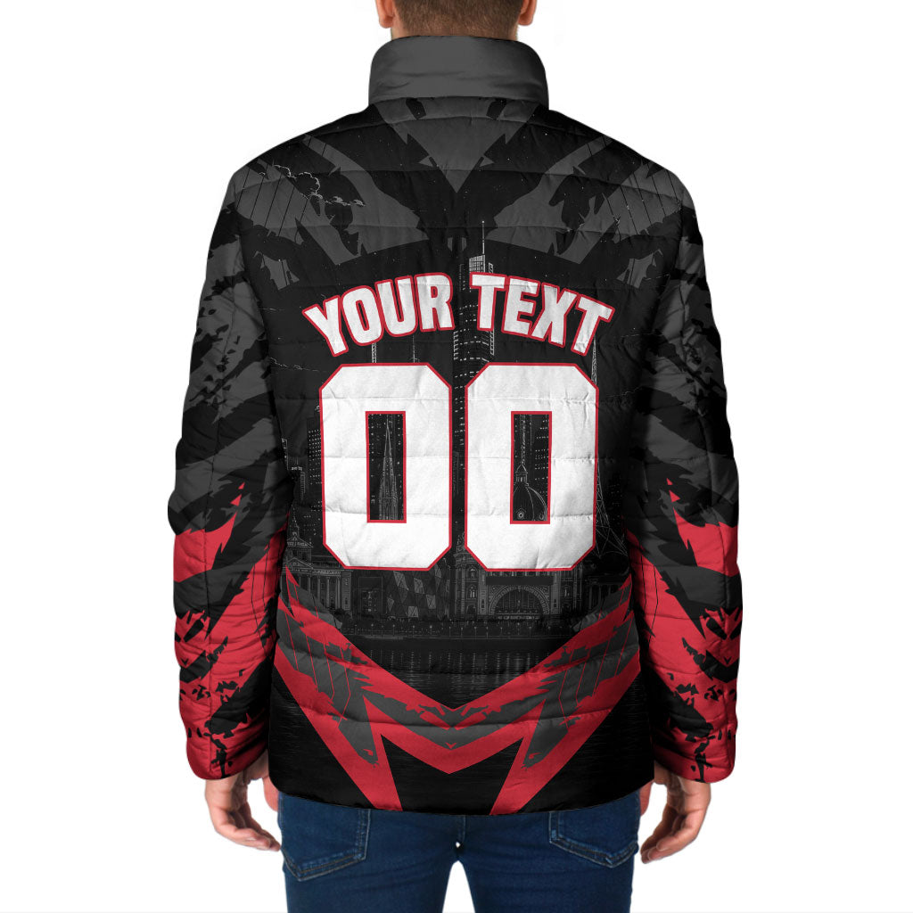 Personalised Essendon Bombers Football Padded Jacket Fierce Mosquito Mascot 3D Grunge City Art