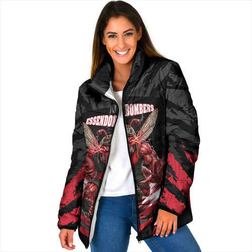 Personalised Essendon Bombers Football Padded Jacket Fierce Mosquito Mascot 3D Grunge City Art