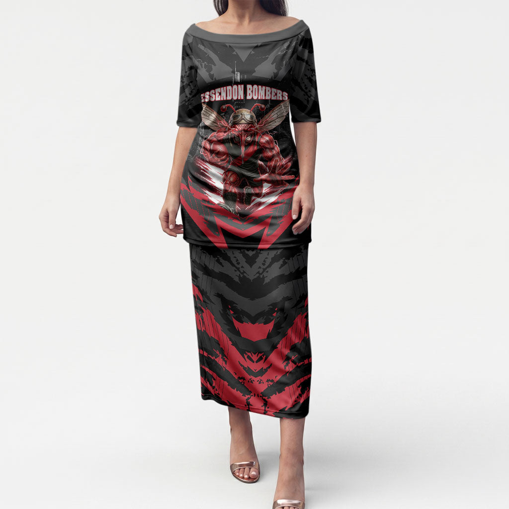 Personalised Essendon Bombers Football Puletasi Fierce Mosquito Mascot 3D Grunge City Art