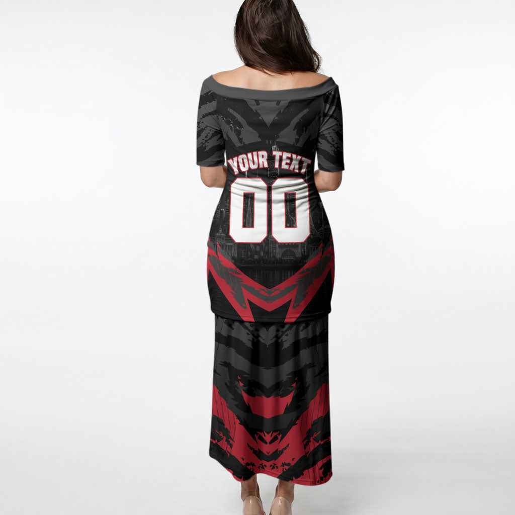 Personalised Essendon Bombers Football Puletasi Fierce Mosquito Mascot 3D Grunge City Art