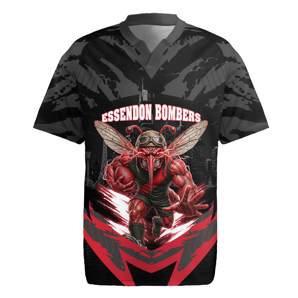 Personalised Essendon Bombers Football Rugby Jersey Fierce Mosquito Mascot 3D Grunge City Art