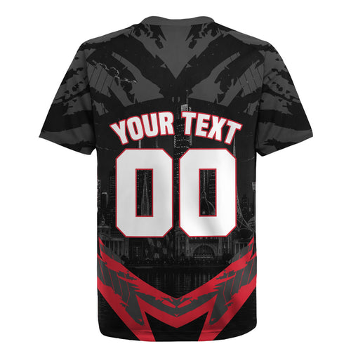 Personalised Essendon Bombers Football Rugby Jersey Fierce Mosquito Mascot 3D Grunge City Art