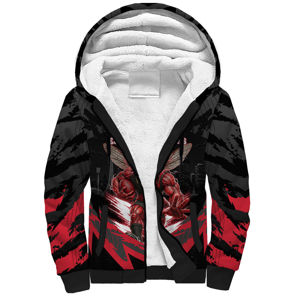 Personalised Essendon Bombers Football Sherpa Hoodie Fierce Mosquito Mascot 3D Grunge City Art