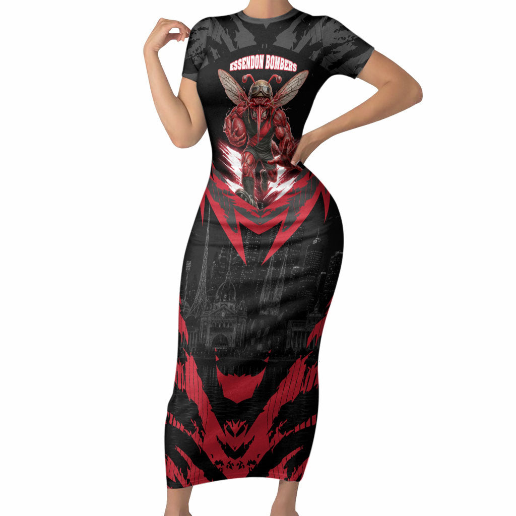 Personalised Essendon Bombers Football Short Sleeve Bodycon Dress Fierce Mosquito Mascot 3D Grunge City Art