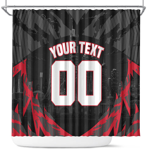 Personalised Essendon Bombers Football Shower Curtain Fierce Mosquito Mascot 3D Grunge City Art