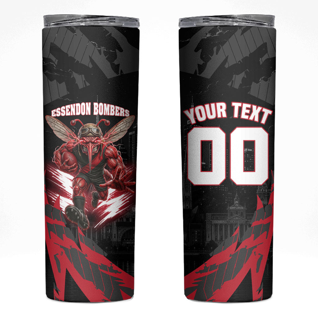 Personalised Essendon Bombers Football Skinny Tumbler Fierce Mosquito Mascot 3D Grunge City Art