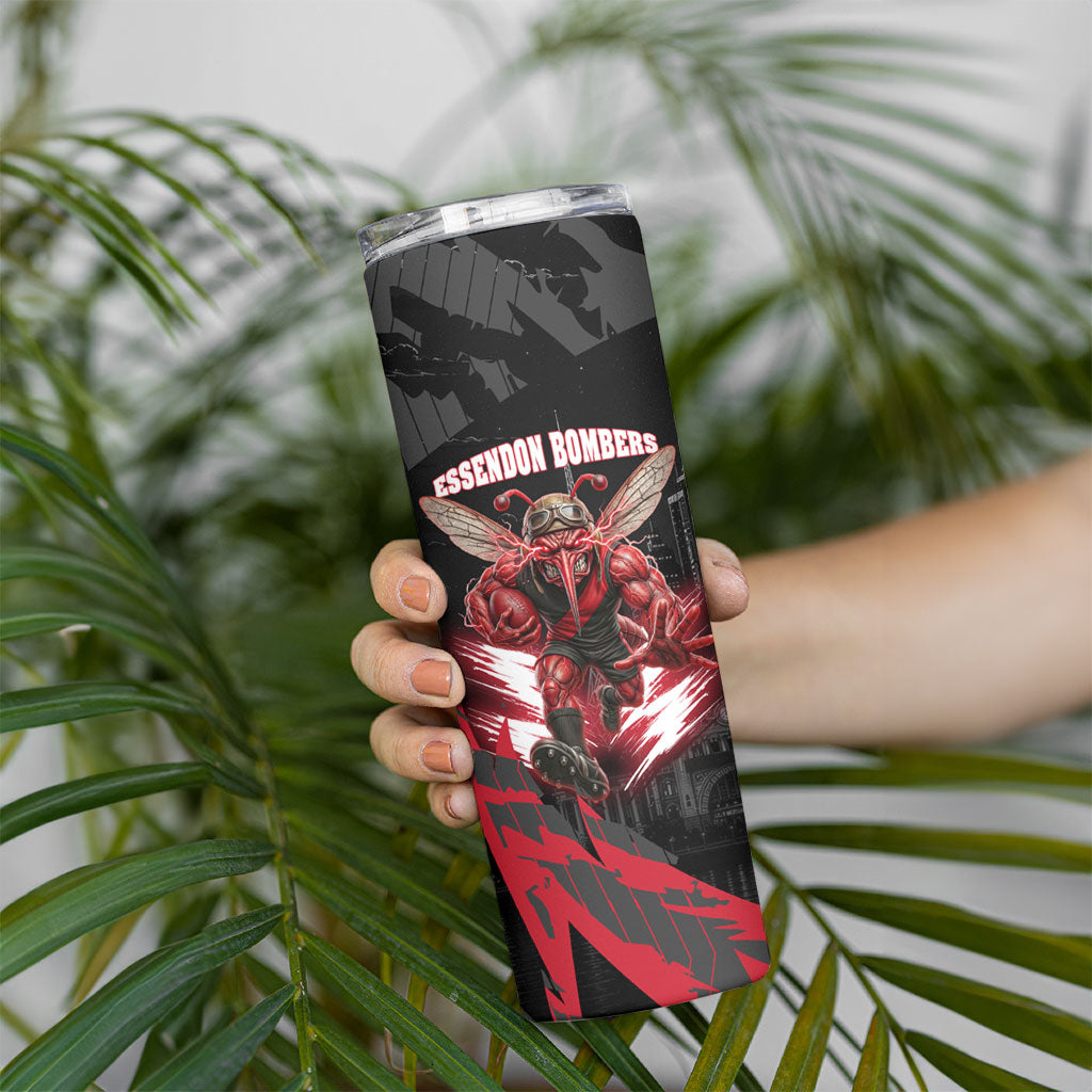 Personalised Essendon Bombers Football Skinny Tumbler Fierce Mosquito Mascot 3D Grunge City Art
