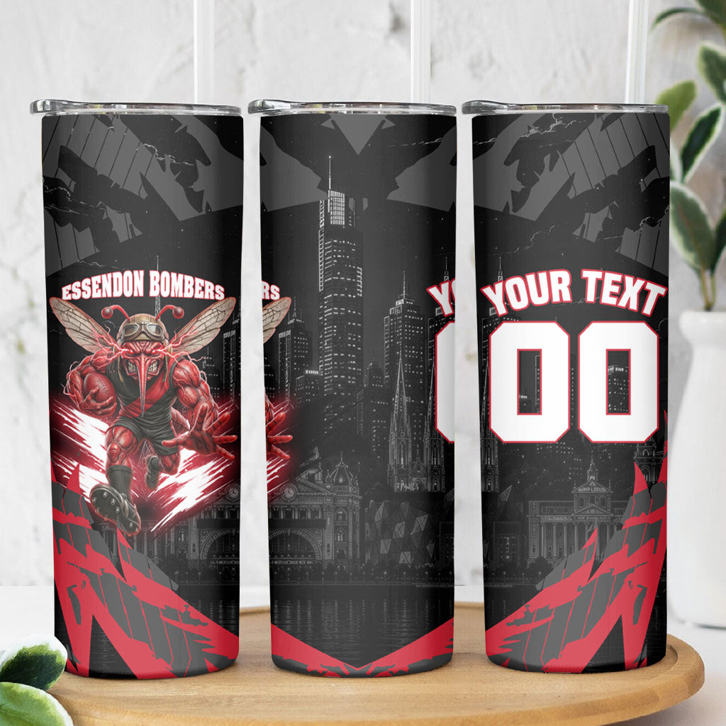 Personalised Essendon Bombers Football Skinny Tumbler Fierce Mosquito Mascot 3D Grunge City Art