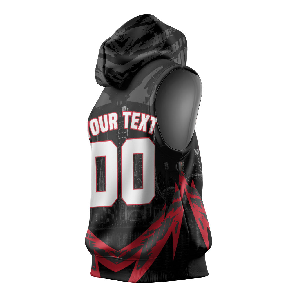 Personalised Essendon Bombers Football Sleeveless Hoodie Fierce Mosquito Mascot 3D Grunge City Art