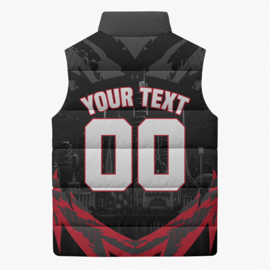 Personalised Essendon Bombers Football Sleeveless Puffer Jacket Fierce Mosquito Mascot 3D Grunge City Art