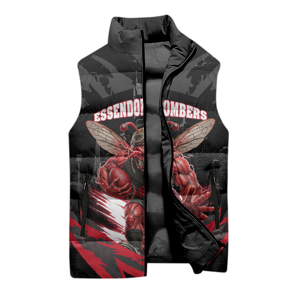 Personalised Essendon Bombers Football Sleeveless Puffer Jacket Fierce Mosquito Mascot 3D Grunge City Art