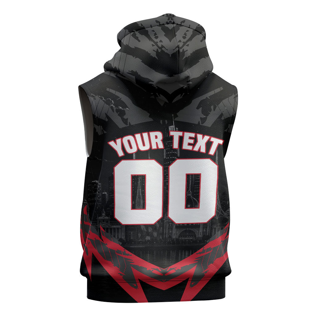 Personalised Essendon Bombers Football Sleeveless Zip Hoodie Fierce Mosquito Mascot 3D Grunge City Art