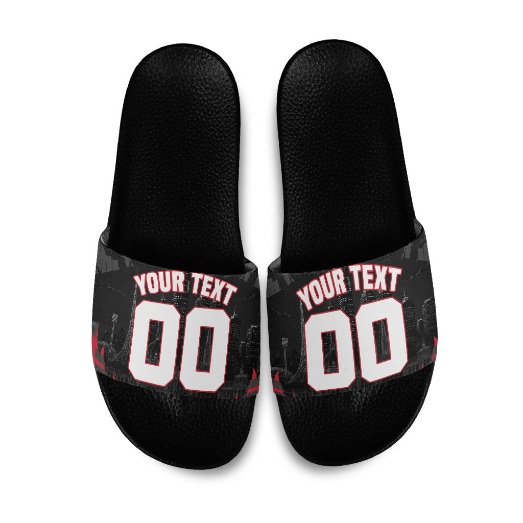 Personalised Essendon Bombers Football Slide Sandals Fierce Mosquito Mascot 3D Grunge City Art