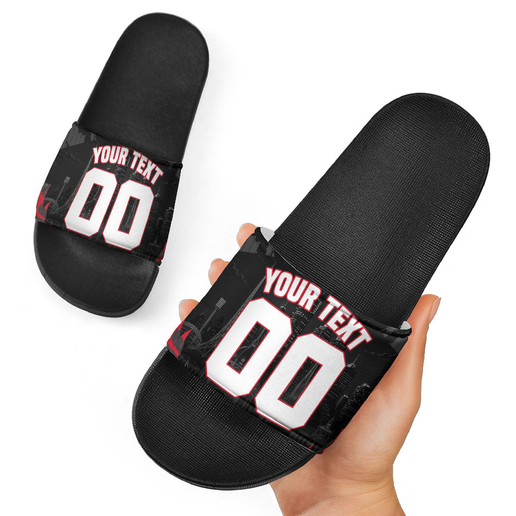 Personalised Essendon Bombers Football Slide Sandals Fierce Mosquito Mascot 3D Grunge City Art