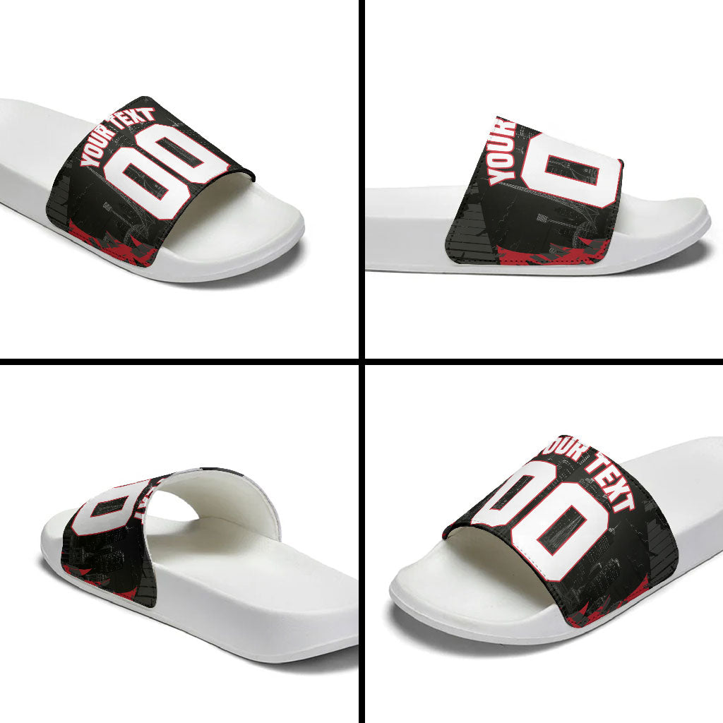 Personalised Essendon Bombers Football Slide Sandals Fierce Mosquito Mascot 3D Grunge City Art