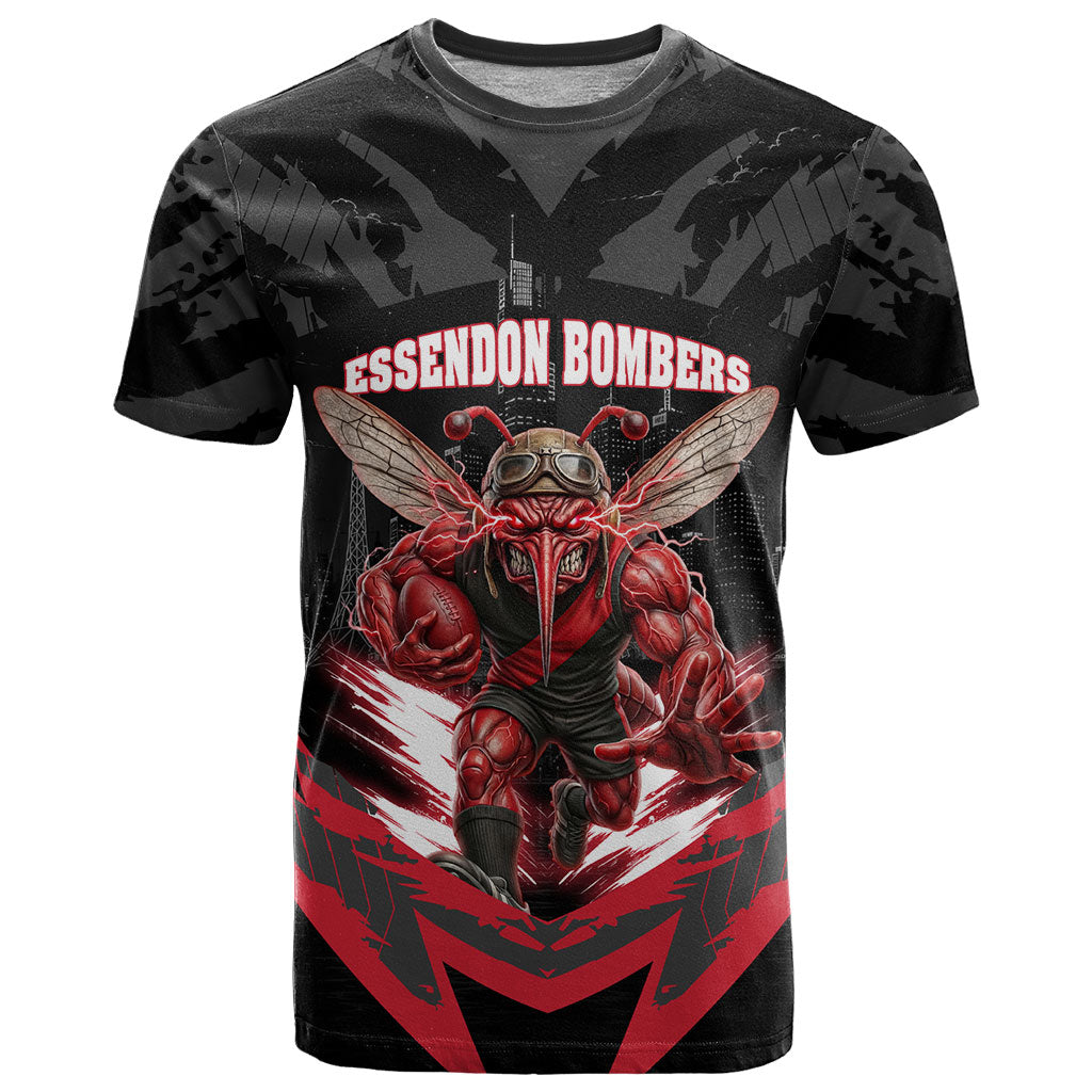Personalised Essendon Bombers Football T Shirt Fierce Mosquito Mascot 3D Grunge City Art