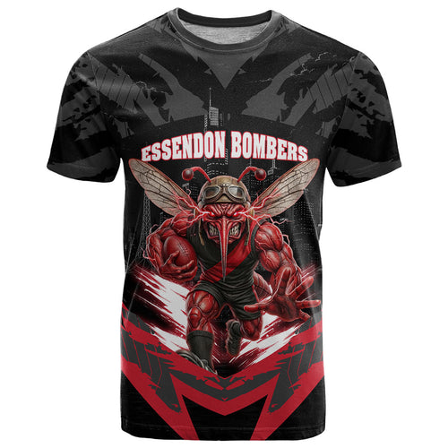 Personalised Essendon Bombers Football T Shirt Fierce Mosquito Mascot 3D Grunge City Art