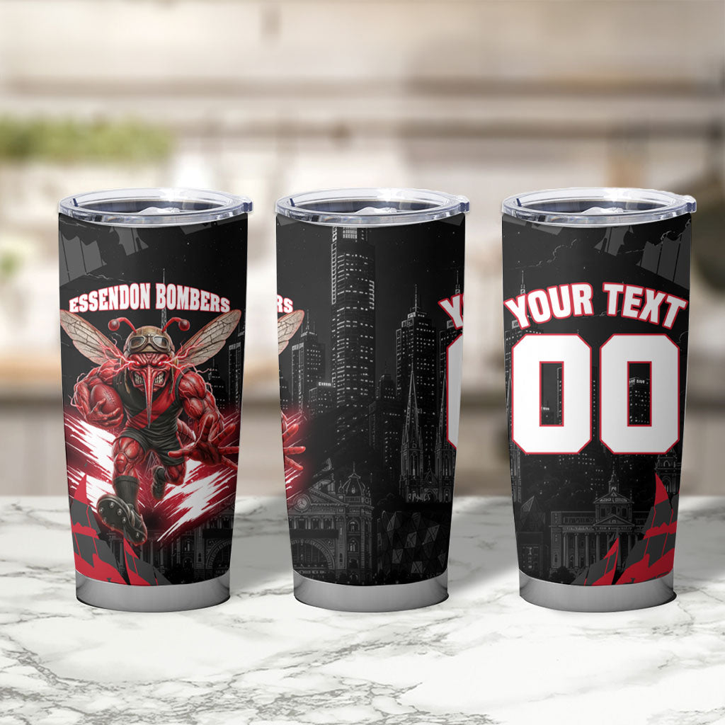 Personalised Essendon Bombers Football Tumbler Cup Fierce Mosquito Mascot 3D Grunge City Art