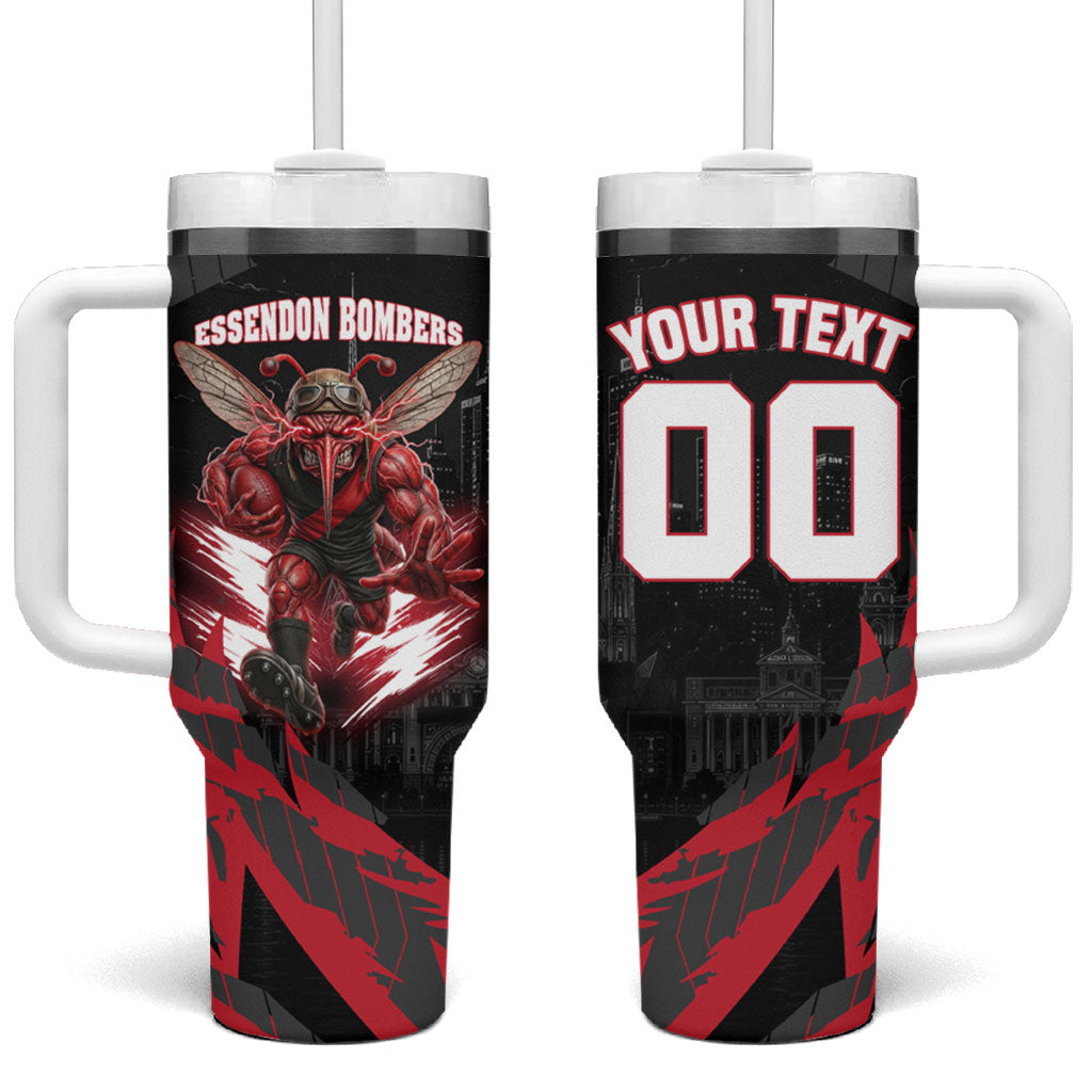 Personalised Essendon Bombers Football Tumbler With Handle Fierce Mosquito Mascot 3D Grunge City Art