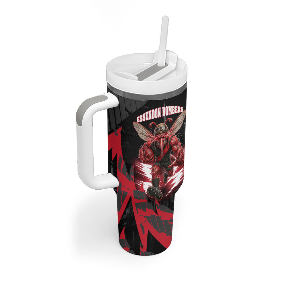 Personalised Essendon Bombers Football Tumbler With Handle Fierce Mosquito Mascot 3D Grunge City Art