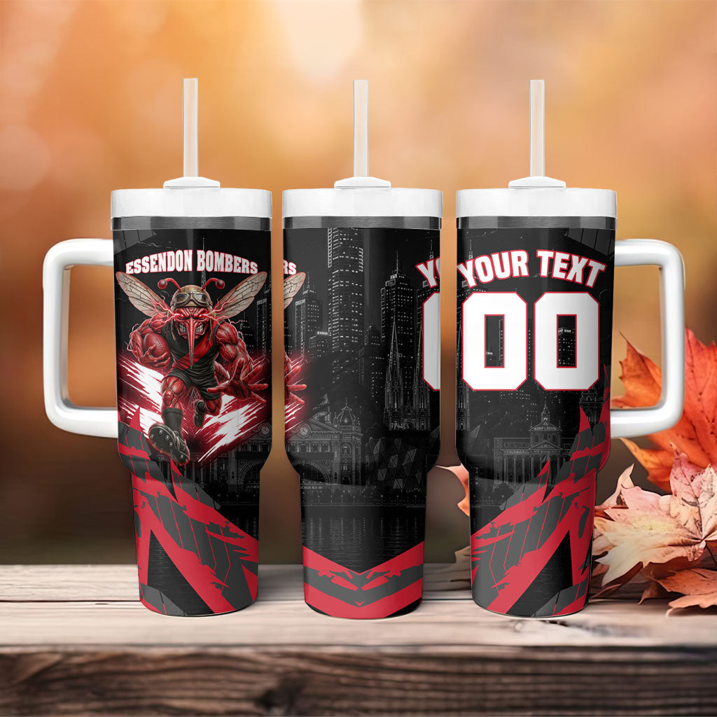 Personalised Essendon Bombers Football Tumbler With Handle Fierce Mosquito Mascot 3D Grunge City Art