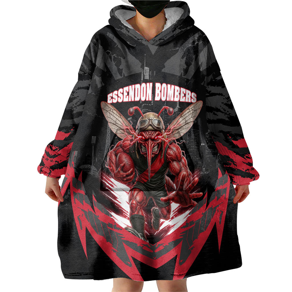 Personalised Essendon Bombers Football Wearable Blanket Hoodie Fierce Mosquito Mascot 3D Grunge City Art