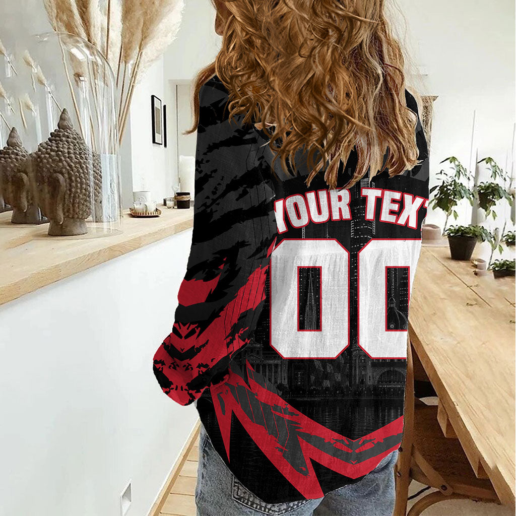 Personalised Essendon Bombers Football Women Casual Shirt Fierce Mosquito Mascot 3D Grunge City Art