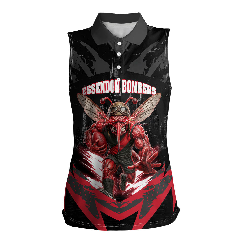 Personalised Essendon Bombers Football Women Sleeveless Polo Shirt Fierce Mosquito Mascot 3D Grunge City Art