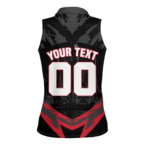 Personalised Essendon Bombers Football Women Sleeveless Polo Shirt Fierce Mosquito Mascot 3D Grunge City Art